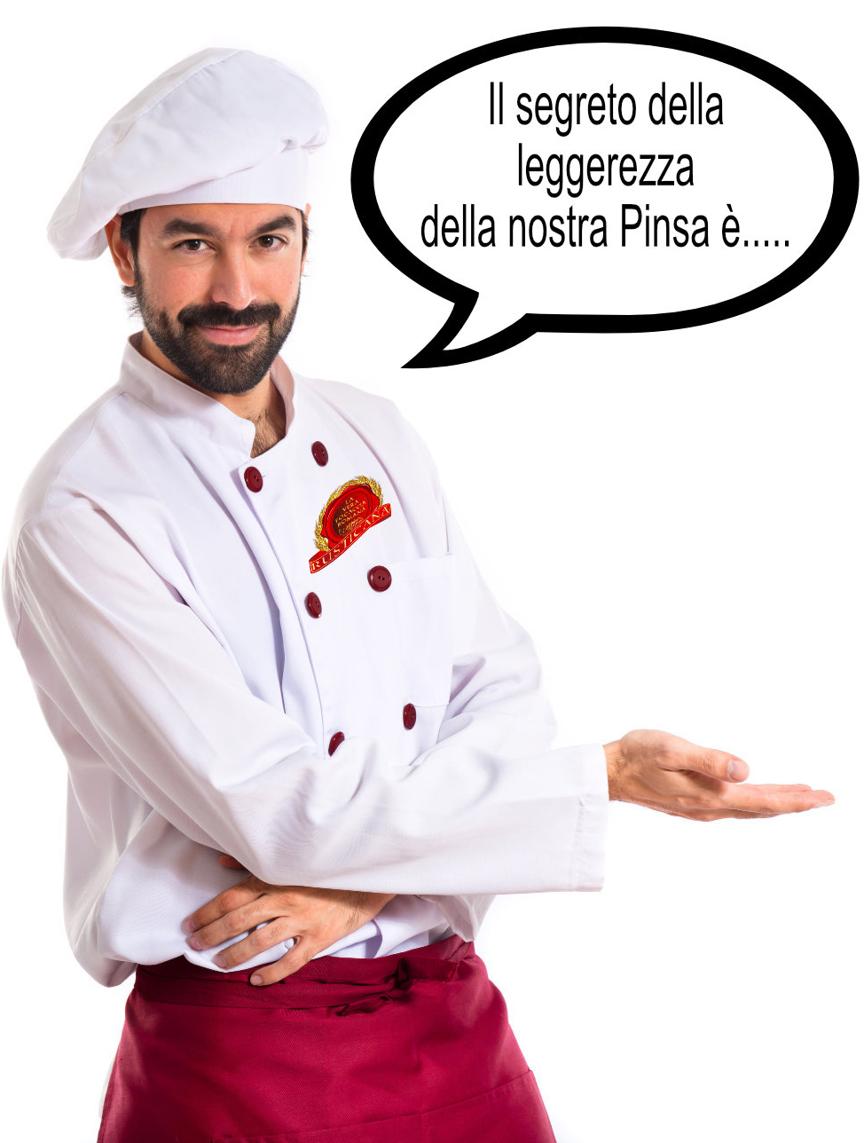 Chef presenting something over white background